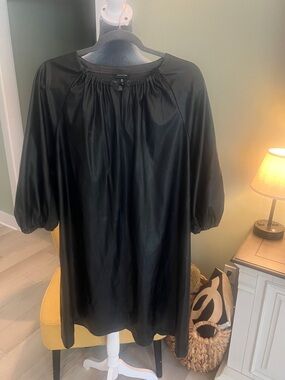 Who What Wear Black Faux-Leather Puff Sleeve Dress
